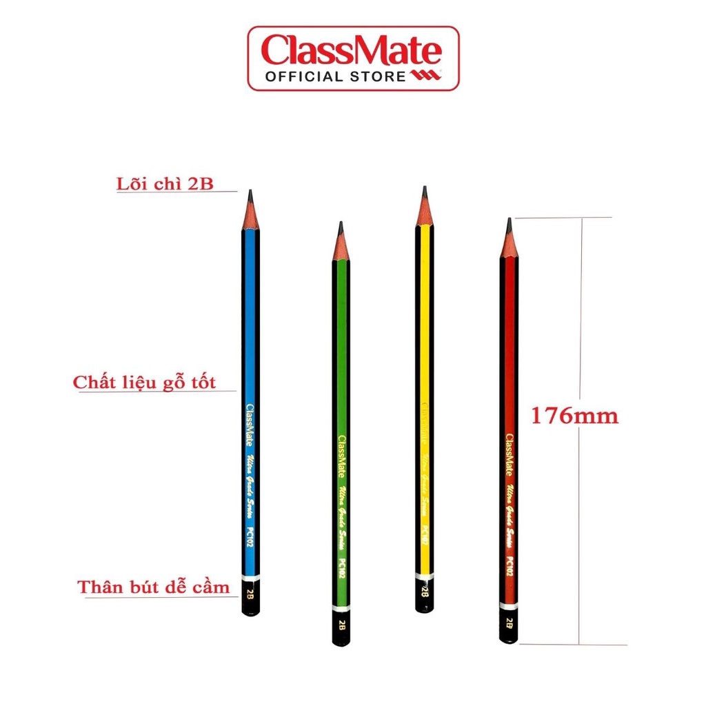 Bút Chì Gỗ 2B CLASSMATE Nét Bút 0.5mm, Dùng Để Vẽ Tranh, Luyện Chữ Cho Bé CL-PC102