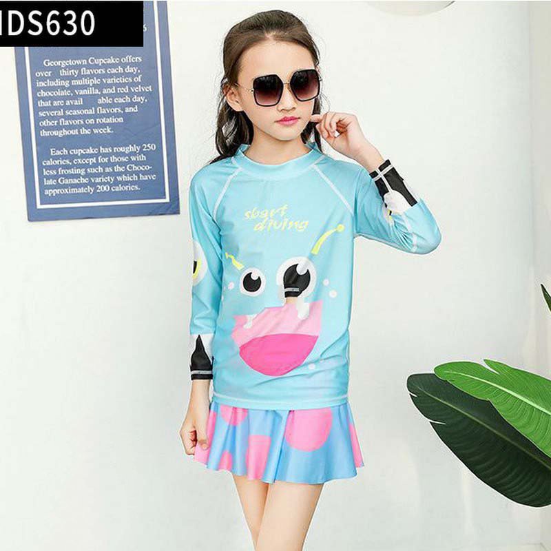 Đồ bơi bé gái tay dài 2 mảnh chống nắng cao cấp co giãn 4 chiều BBG629