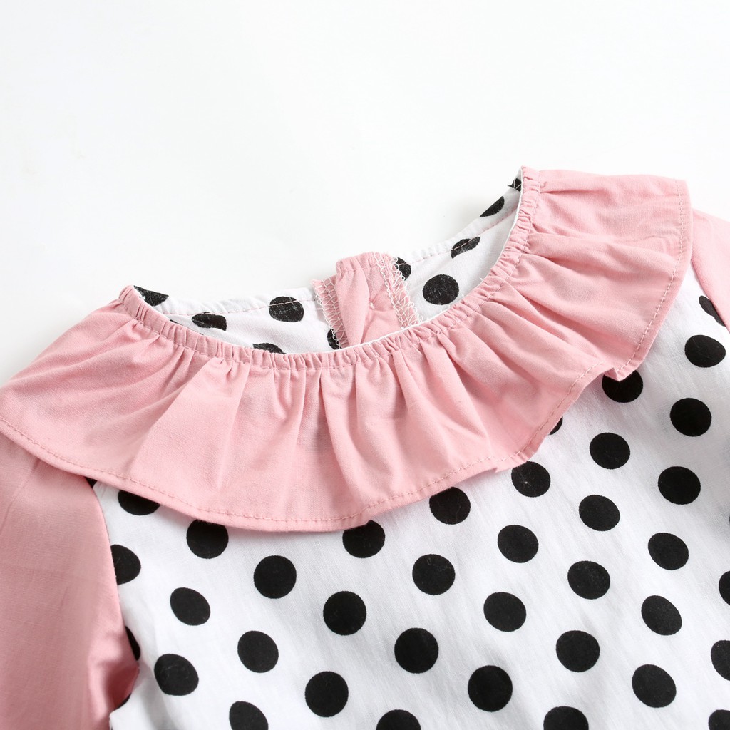 Sanlutoz Áo Liền Quần Tay Dài Bằng Cotton Họa Tiết Chấm Bi Dễ Thương Cho Bé Gái