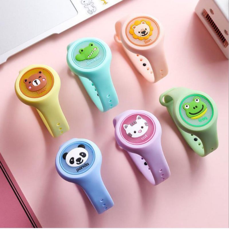 Đồng hồ tinh dầu đuổi muỗi phát sáng, Vòng đeo tay đuổi muỗi họa tiết động vật vui nhộn dễ thương cho bé