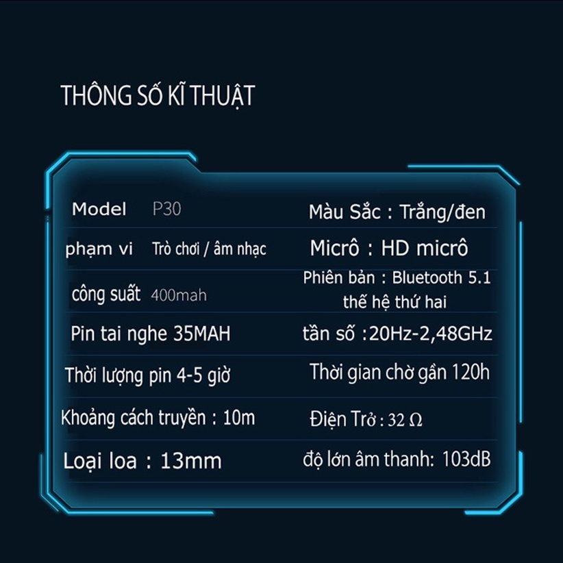 Tai Nghe Gaming Bluetooth P30 / Tai Nghe Chơi Game P30 TWS Có Micro / Nghe Nhạc Không Dây Chống Ồn - Bảo Hành 6 Tháng