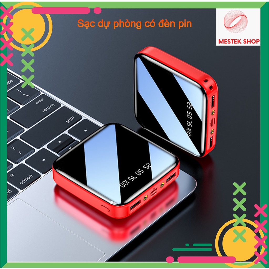 Sạc Dự Phòng mini 20000mAh -5000mAh, kèm dây sạc các loại, cổng USB, đèn pin tiện dụng, màn hình hiển thị %pin