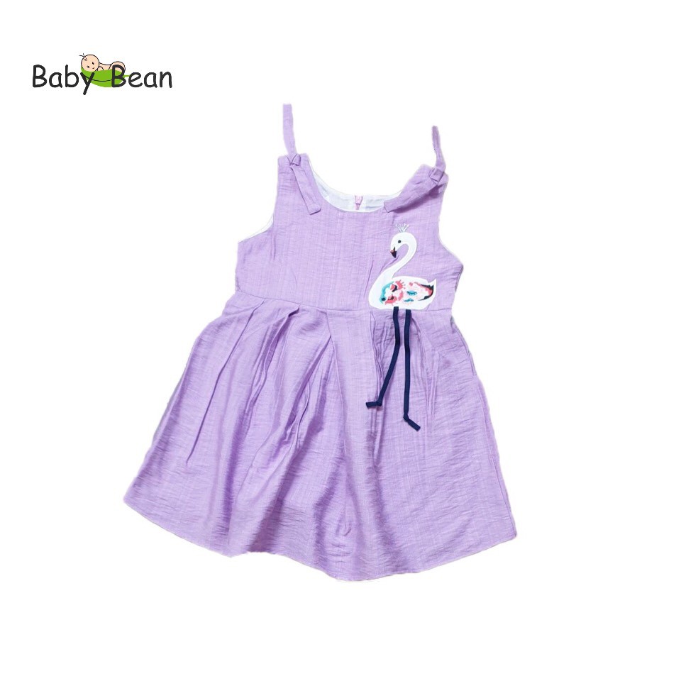 Đầm Đũi Vai Thắt Nơ Thêu Hạc bé gái BabyBean (8kg-20kg)