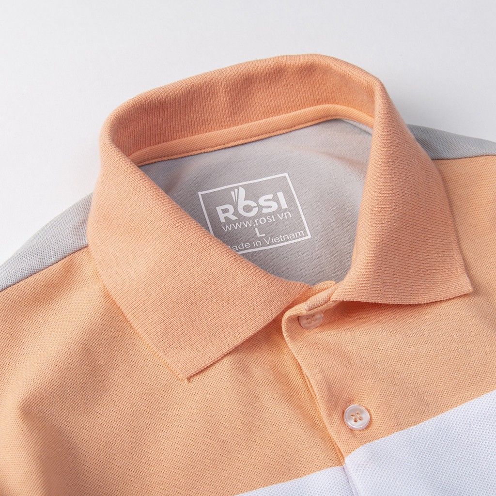 Áo thun nam cao cấp Rosi PL12 cổ polo tay bo ngắn,vải cotton cá sấu phối màu cam xám,dáng ôm (Slimfit) xẻ tà trẻ trung. | BigBuy360 - bigbuy360.vn