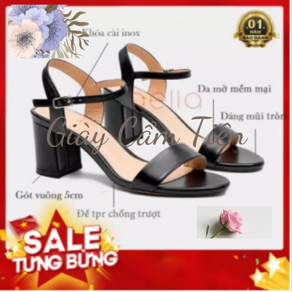 Giày Sandal CẨM TIÊN Thời Trang Gót Vuông 5cm Màu Đen Size 33-44