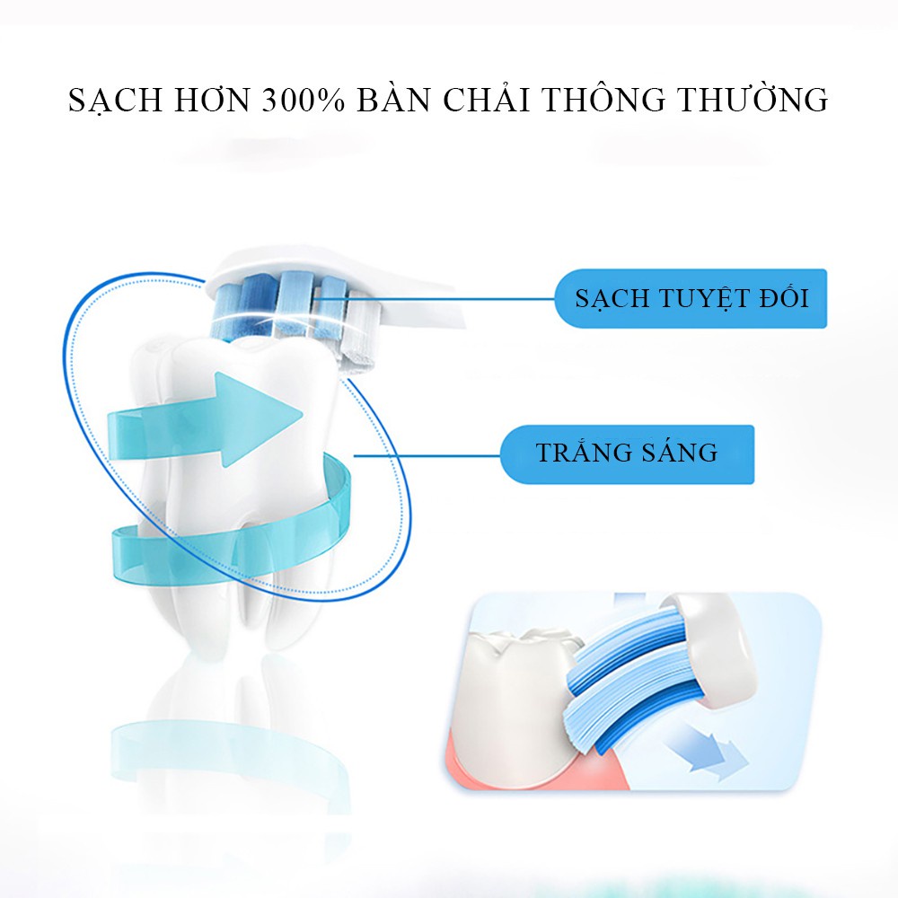 [ Hàng Hot ] Bàn chải đánh răng điện, bàn chải đánh răng sạc pin động cơ rung siêu âm, 6 chế độ, chống nước toàn thân an