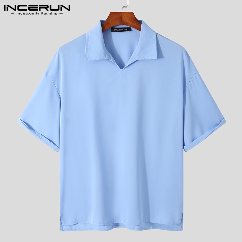Áo thun Polo INCERUN tay ngắn dáng rộng trẻ trung với 4 màu cá tính dành cho nam