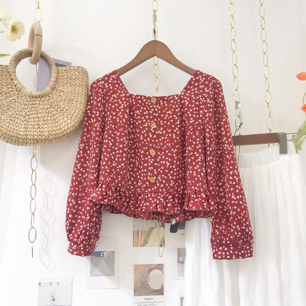 ÁO croptop cổ vuông hè 2021 hoa nhí | BigBuy360 - bigbuy360.vn