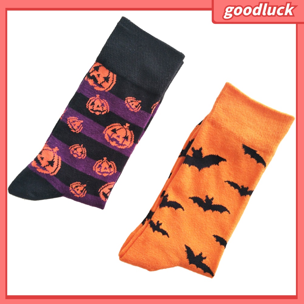 &lt; Golu &gt; Vớ Cotton Thoáng Khí In Hình Bí Ngô Dơi Bí Ngô Halloween Cho Nam
