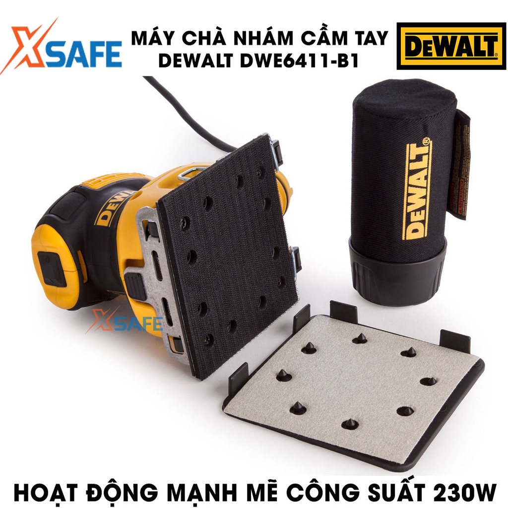 Máy chà nhám kèm đế chà, túi chứa bụi Máy chà nhám cầm tay DeWalt đa cấp tốc độ cơ chế tự động hút bụi, vỏ máy cách điện