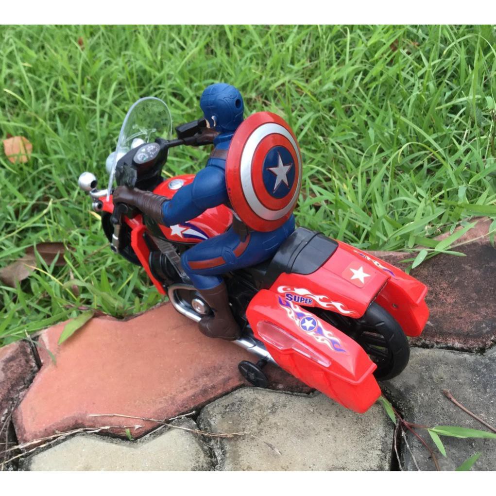 siêu nhân cưỡi moto Captain America chay pin có đèn, nhạc