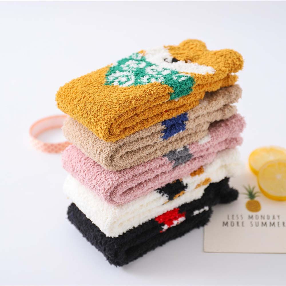 Đôi vớ lông cừu san hô dày in họa tiết hoạt hình nhiều màu sắc thời trang cho nữ