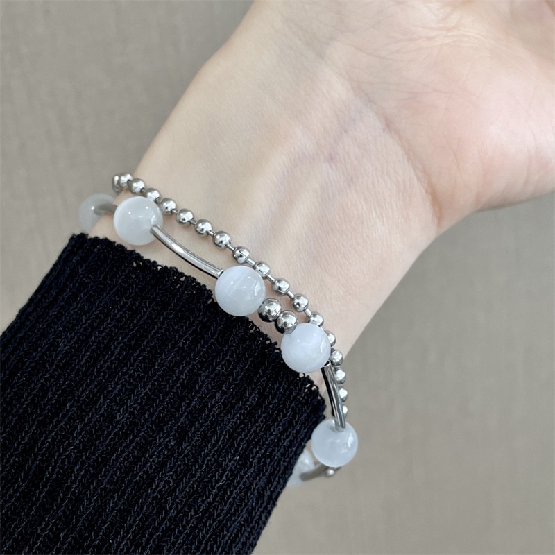 Vòng Tay Chuỗi Hạt Tròn Hai Lớp Phong Cách Hàn Quốc