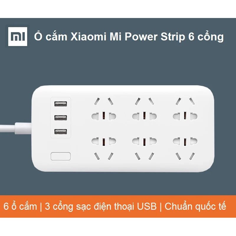 Ổ cắm v2 Xiaomi power strip 6 đầu tích hợp 3 USB - Ổ cắm điện Xiaomi Mi Power Strip 6 cổng 3 usb CXB6-1QM