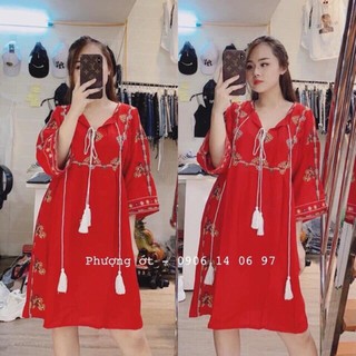 Đầm thổ cẩm baby doll thêu họa tiết vintage phong cách boho