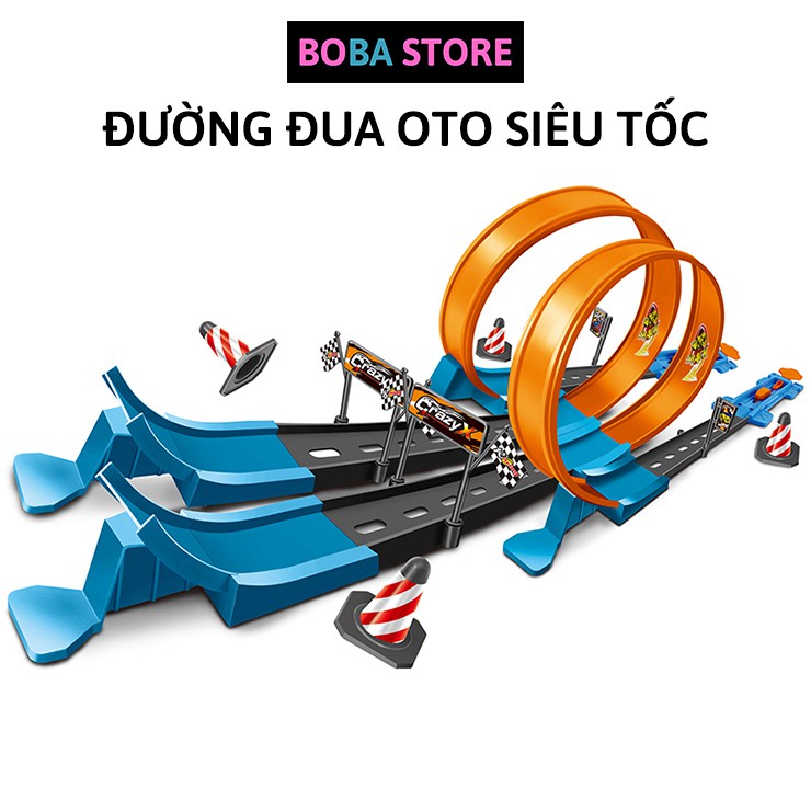 Đồ Chơi Oto Đường Đua Siêu Tốc tự lắp ráp Boba Store Bộ đường đua Đôi - 48 chi tiết nhựa ABS an toàn cho bé
