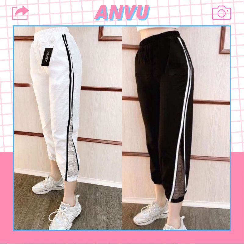 Quần Jogger đũi nữ💝FREESHIP💝 vải đũi phối lưới bo gấu cực kỳ trẻ trung phong cách || ANVU STORE XMAV02