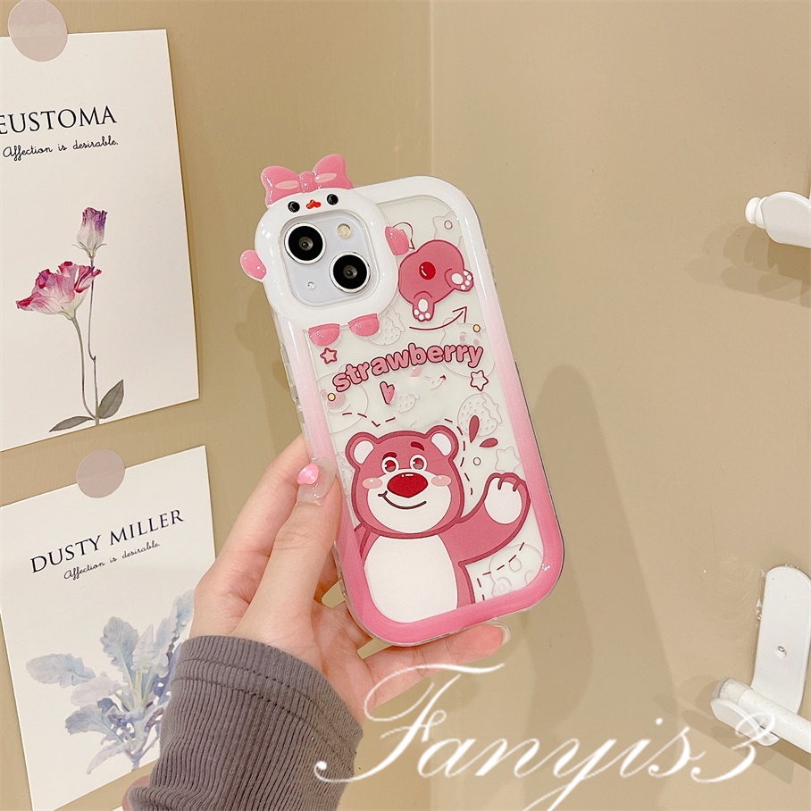 Ốp Điện Thoại Mềm Trong Suốt In Hình Gấu Dâu Tây Cho iPhone 14 13 12 11 Pro Max X XR Xs Max 8 7 6 6s Plus SE 2020