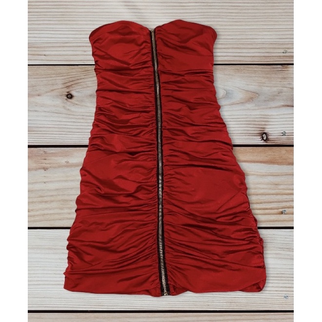 Thanh lý đầm body nhún cúp ngực dây khóa trước màu đỏ April size S.