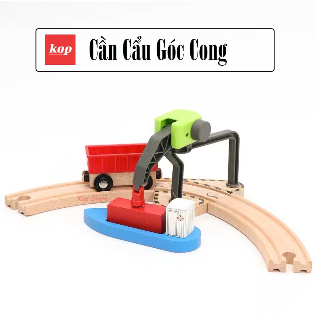 Cần cẫu gỗ, phụ kiện chơi kèm đường ray gỗ