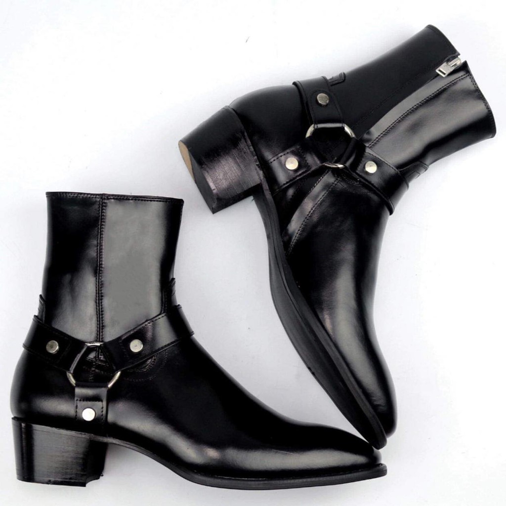 [ Hàng Hót  ] Harness Boots da trơn nhẵn, bốt cao cổ kéo khoá có dây xích ,và không dây xích Da Trơn