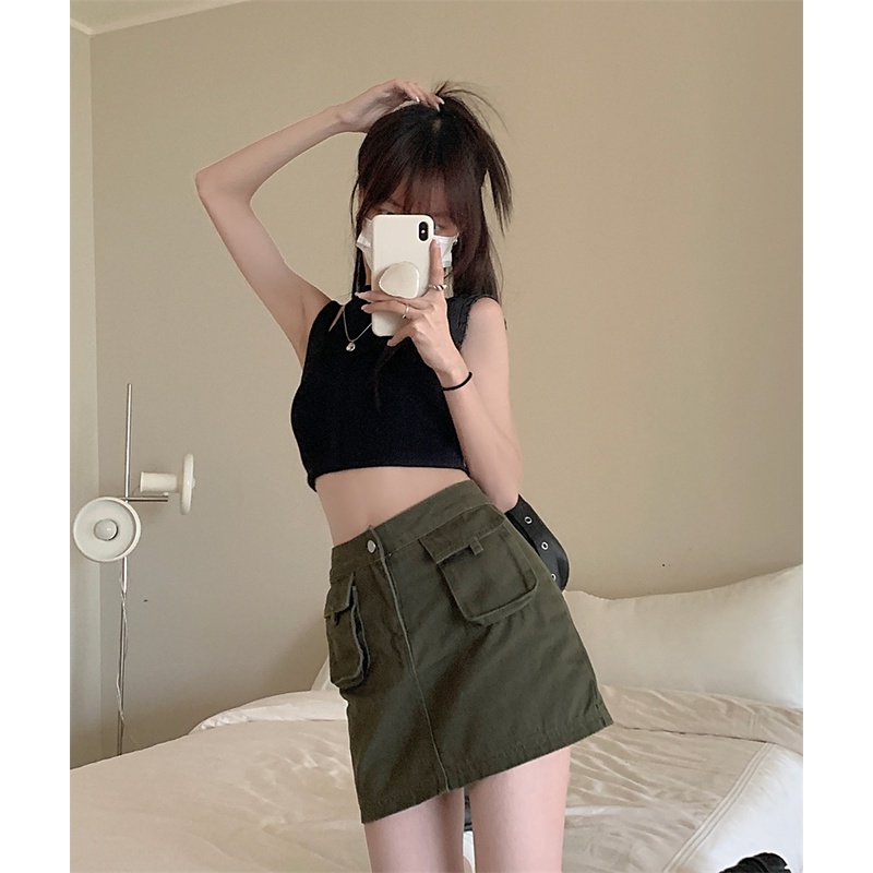 Xiaozhainv Váy denim Ngắn Lưng Cao Thời Trang Mùa Hè Dành Cho Nữ