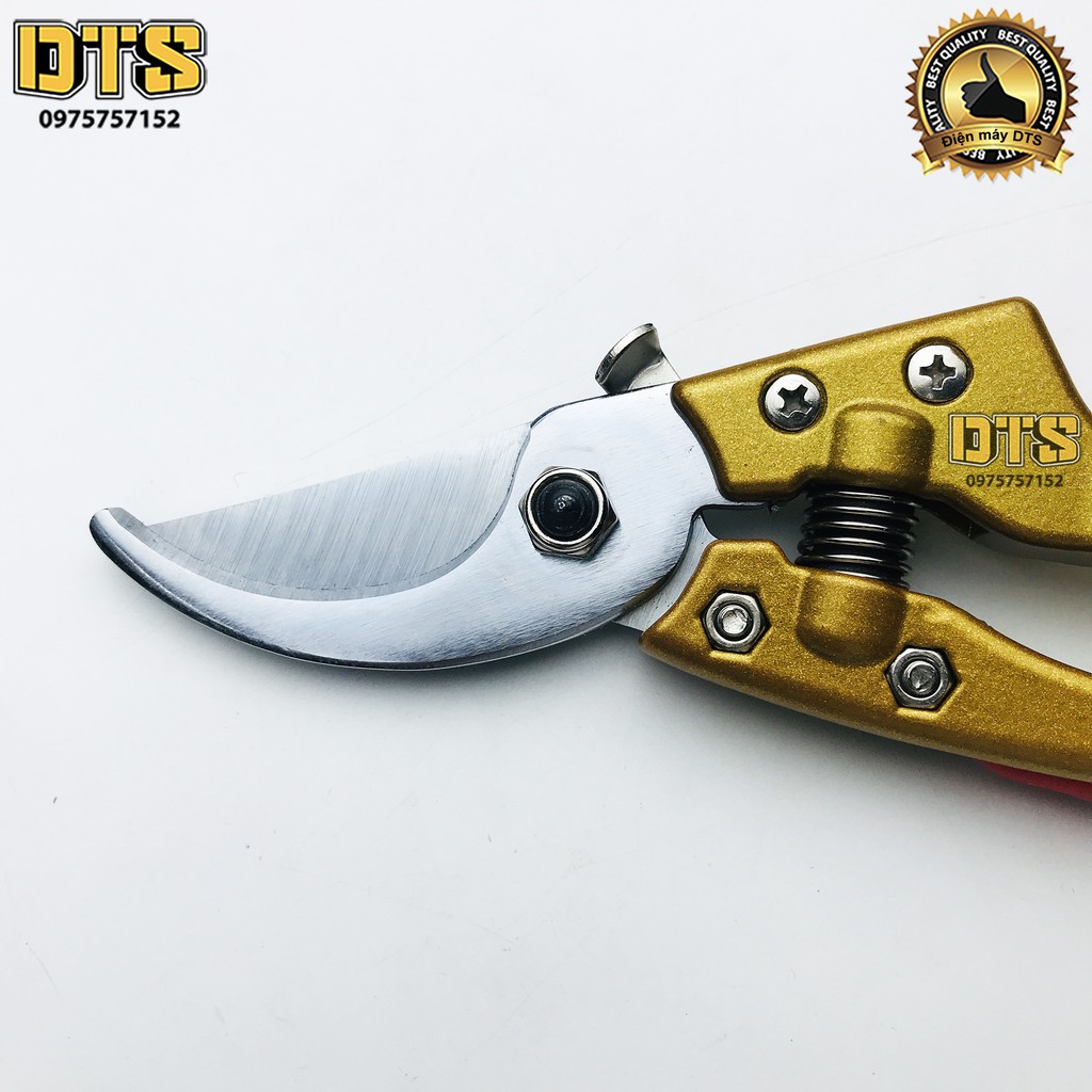 Kéo cắt cành cây SADA 210mm cán vàng Nhật Bản, sắc vĩnh viễn (Bộ kèm lò xo sơ cua và Bao đựng kéo chuyên dụng)