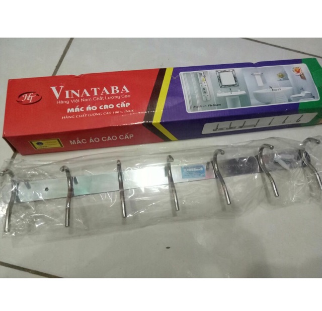 Móc quần áo treo tường inox 7 móc kép có hộp