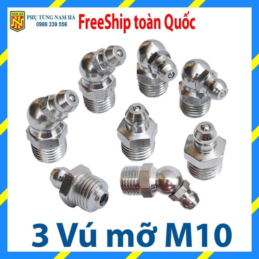 (Loại tốt) Vú bơm mỡ bò ren M10 các loại, Vú bơm mỡ bò M10 cong 90,  Vú bơm mỡ bò M10 cong 45, Vú bơm mỡ bò M10 thẳng