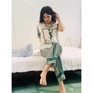 Đồ ngủ, pijama lụa hoạ tiết YSL cao cấp