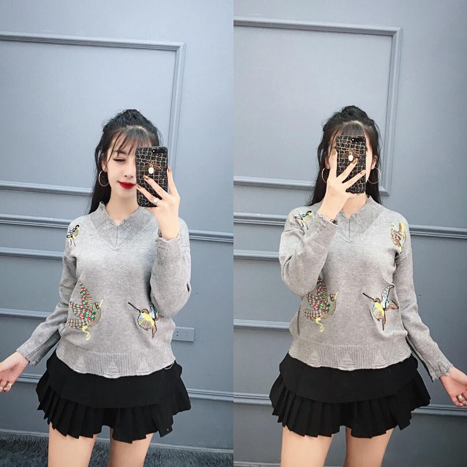 Áo len thêu nổi 3d,hình thêu sắc nét nổi bật ko lo bị bong rách (hình shop tự chụp)