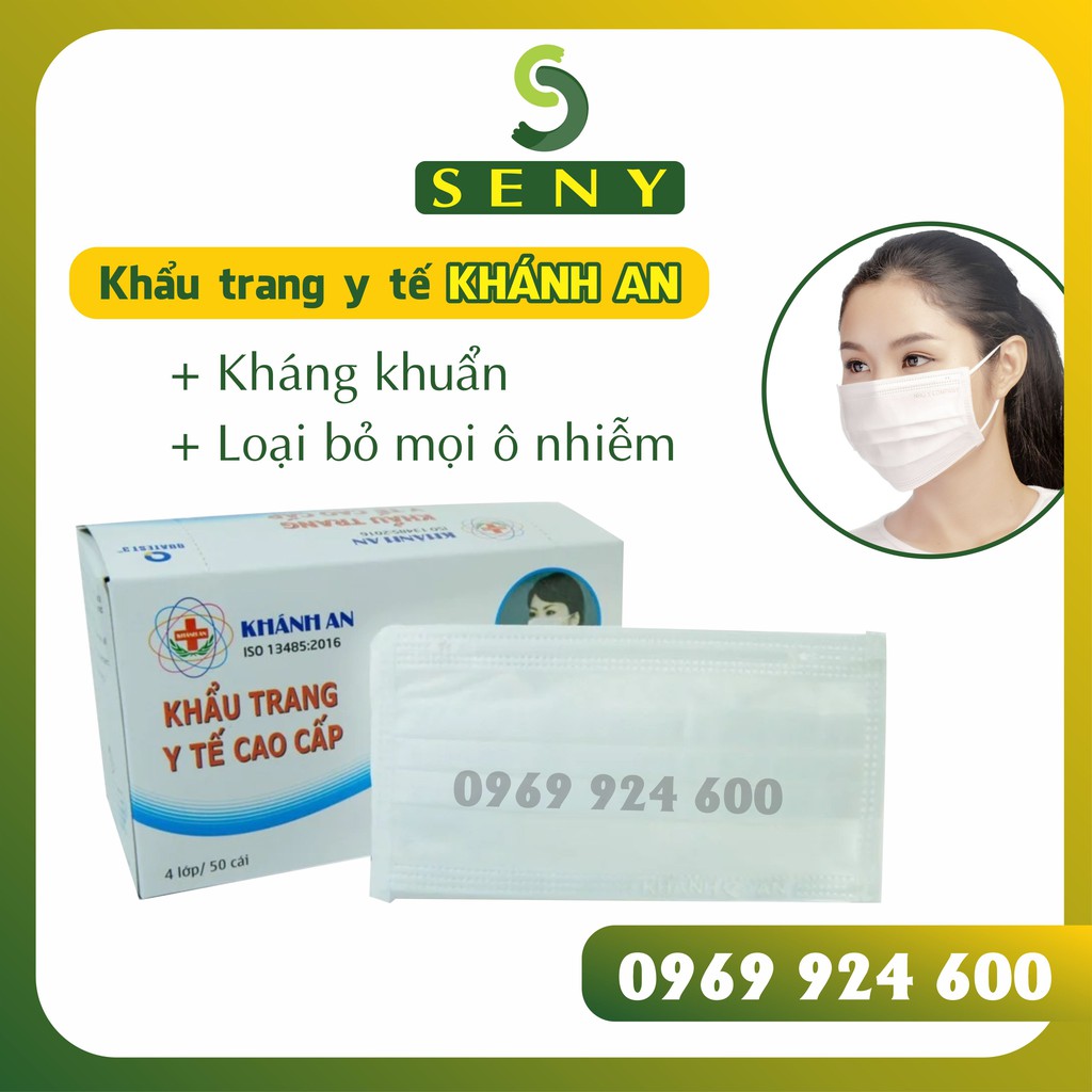 Khẩu trang y tế màu trắng 4 lớp kháng khuẩn - Khánh An Hộp 50 cái