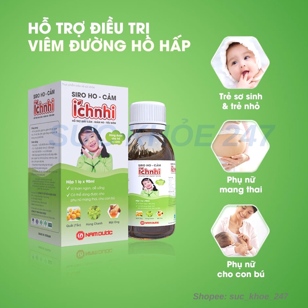 Siro Ho Cảm Ích Nhi 90ML/Gói 5ML - Giúp Giảm Ho, Tiêu Đờm, Giải Cảm, An Toàn Cho Trẻ Sơ Sinh, Trẻ Nhỏ, Phụ Nữ Mang Thaii