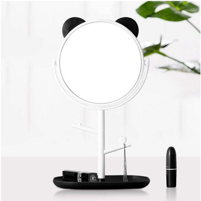 Gương Để Bàn Trang Điểm Tai Mèo Đứng Có Giá Treo Đồ