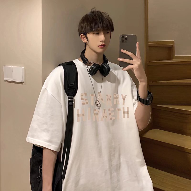 Áo Thun Nam Dáng Rộng In Chữ Phong Cách Nhật Bản Thời Trang Mùa Hè Cỡ M-8XL