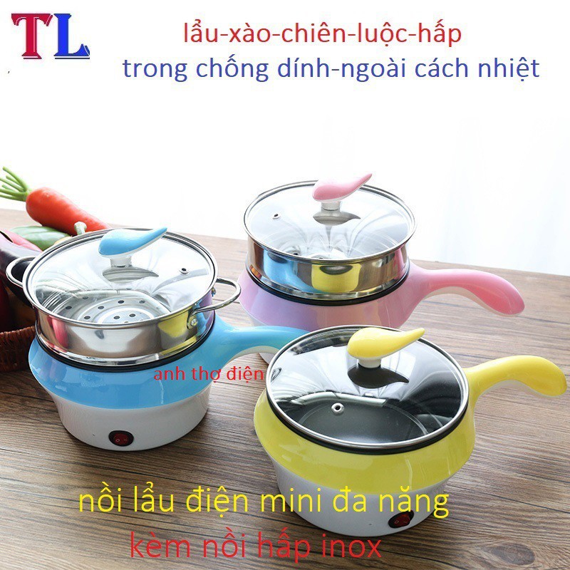 nồi lẩu mini nấu mì nồi lẩu đa năng 2 tầng kèm hấp 18cm 26cm 28cm