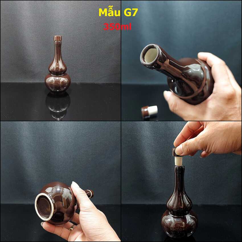 Nậm Rượu Hồ Lô Bát Tràng 350ML gốm sứ cao cấp màu nâu đỏ - Bình Đựng Rượu Đẹp (L6)