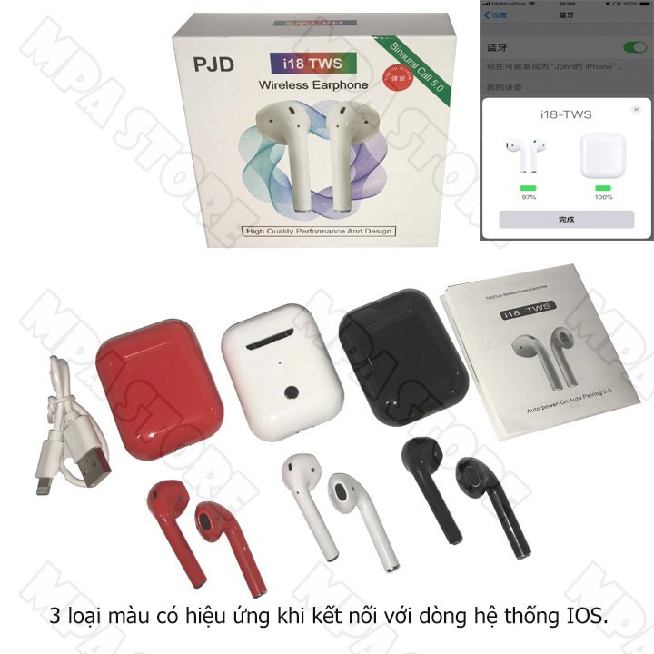 Tai nghe không dây i18 TWS nút cảm ứng 2020 phiên bản 5.0 bluetooth