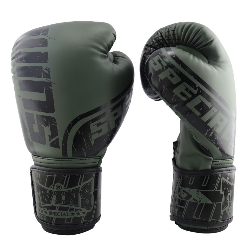 Găng tay boxing Twins FBGVS12-TW7 New PU Velcro - Black/Olive
