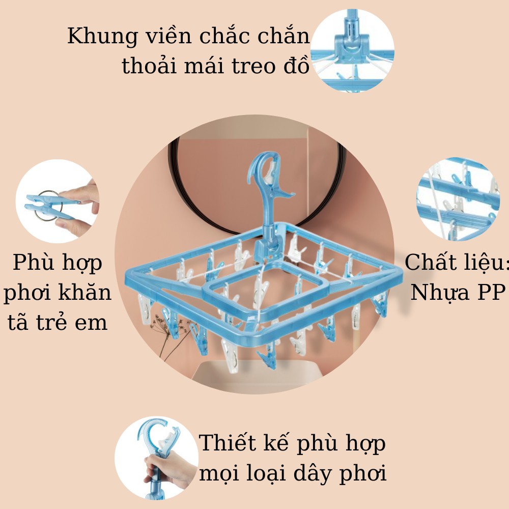 Móc áo vuông -móc chùm vuông Hara Chính Hãng Inochi phơi đồ quần lót áo lót tất vớ