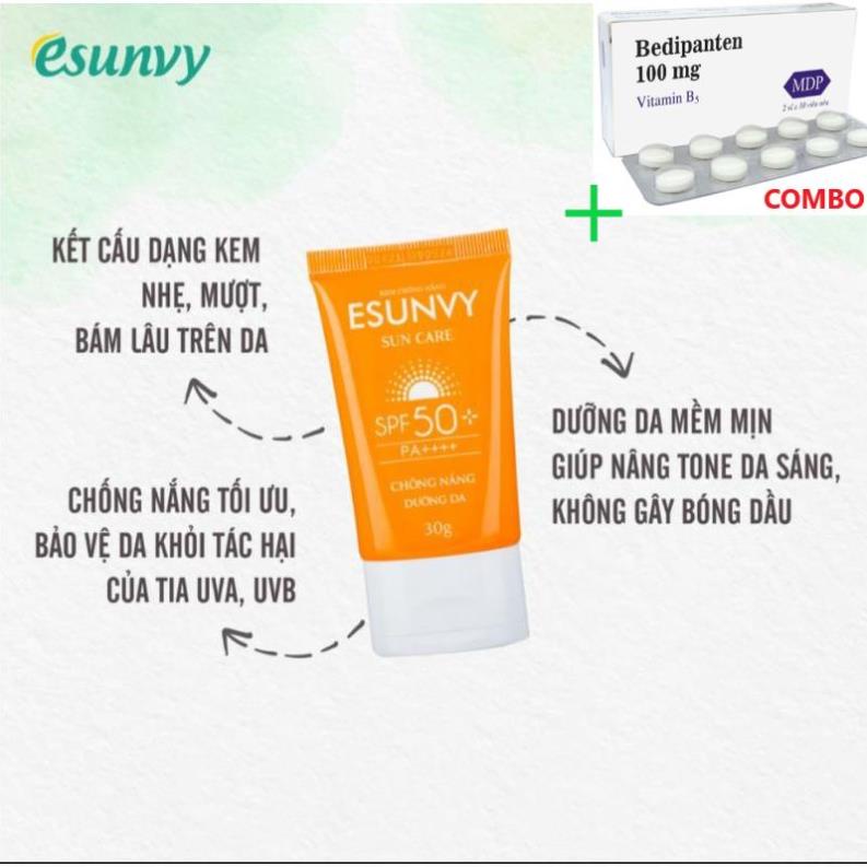 Combo Bedipanten 100mg +  Kem chống nắng dưỡng da esuvy spf 50+ tuýp 30g 50g