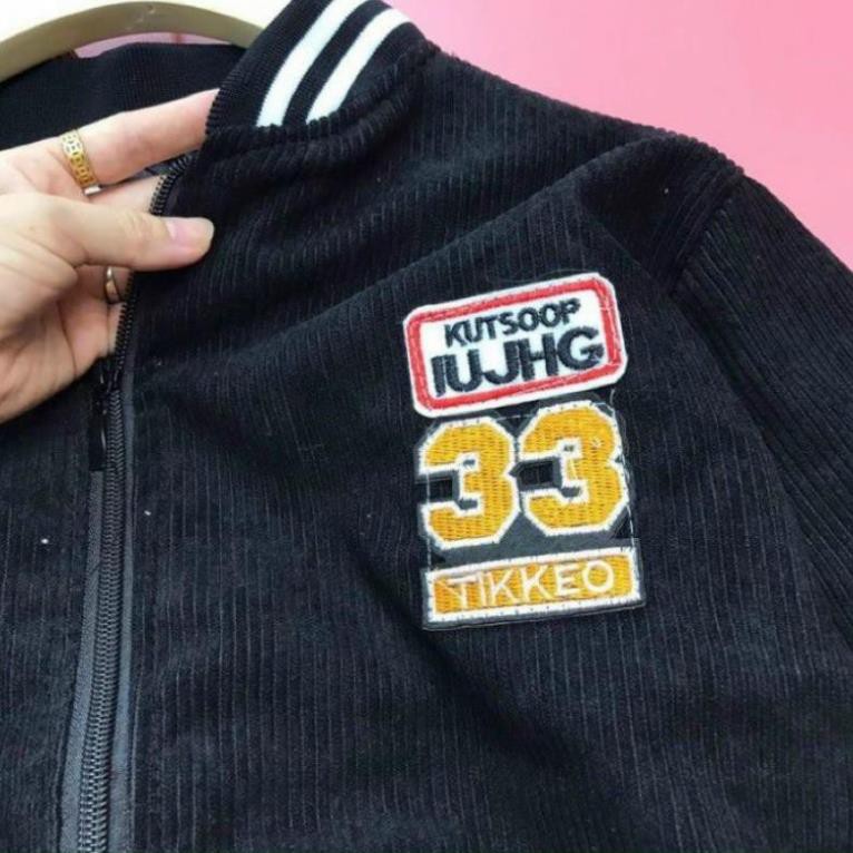 Áo Bomber Nhung gân thêu 33 sticker siêu đẹp  Form rộng Unisex Nam Nữ Couple thời trang kim gia