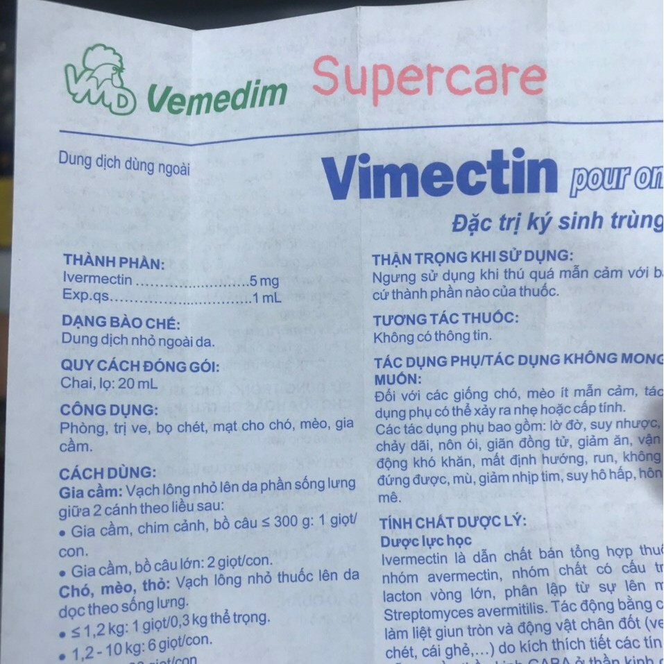 Vimectin Pour On 20ml - Ve Bọ Chét Chó Mèo Mạt Gà