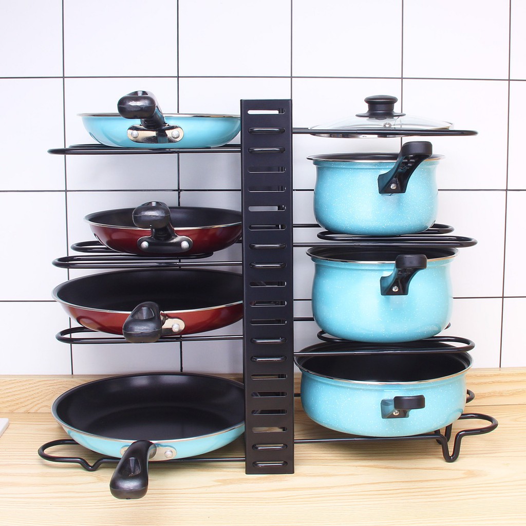 Kệ đựng nắp nồi, chảo 5 tầng gấp gọn, kệ để đồ dùng nhà bếp đa năng