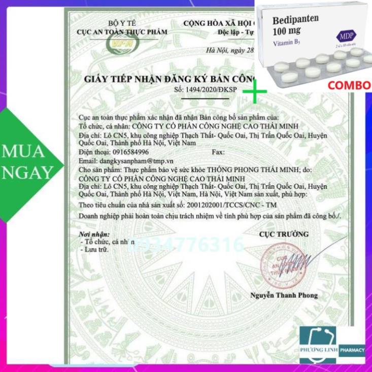 Combo Bedipanten 100mg +  Thống Phong Thái Minh giảm acid uric và nguy cơ viêm khớp do gout, hộp 20 viên