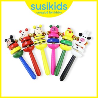 Đồ chơi lúc lắc lục lạc uốn lượn hình thú 3 tầng bằng gỗ đáng yêu cho bé SUSIKIDS