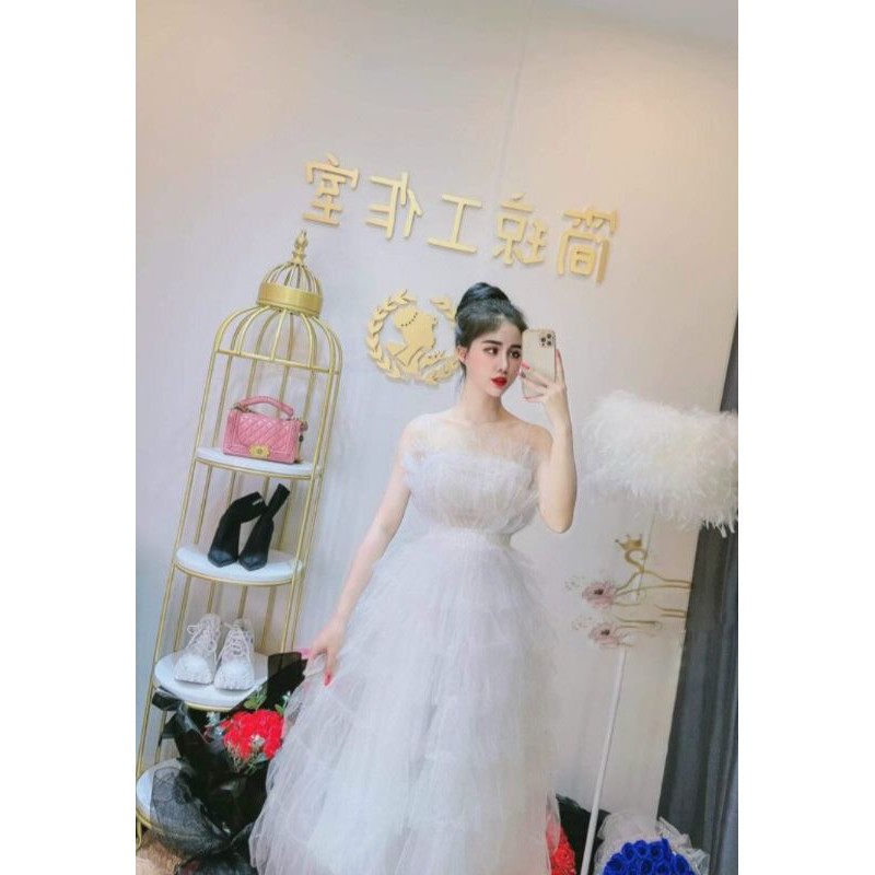 Đầm dự tiệc công chúa tầng hai dây mặc chụp ảnh cưới | BigBuy360 - bigbuy360.vn