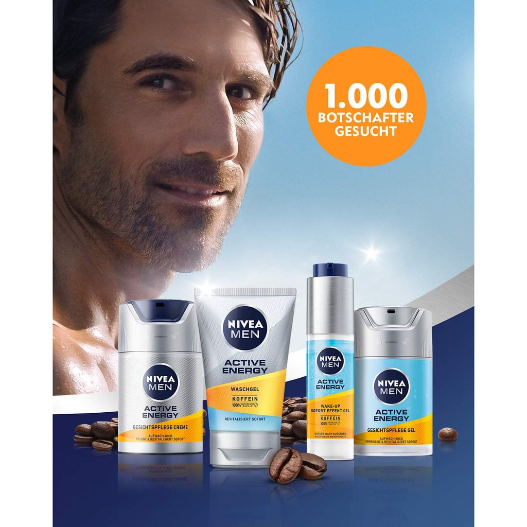Nivea Men Active Energy Sữa rửa mặt, kem dưỡng trắng da – Nội địa Đức