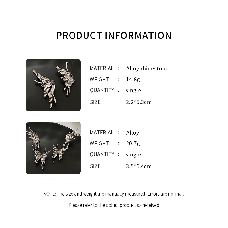 DREJEW Khuyên tai kiểu bướm gấp được đính đá phong cách Hàn Quốc thời trang dành cho nữ