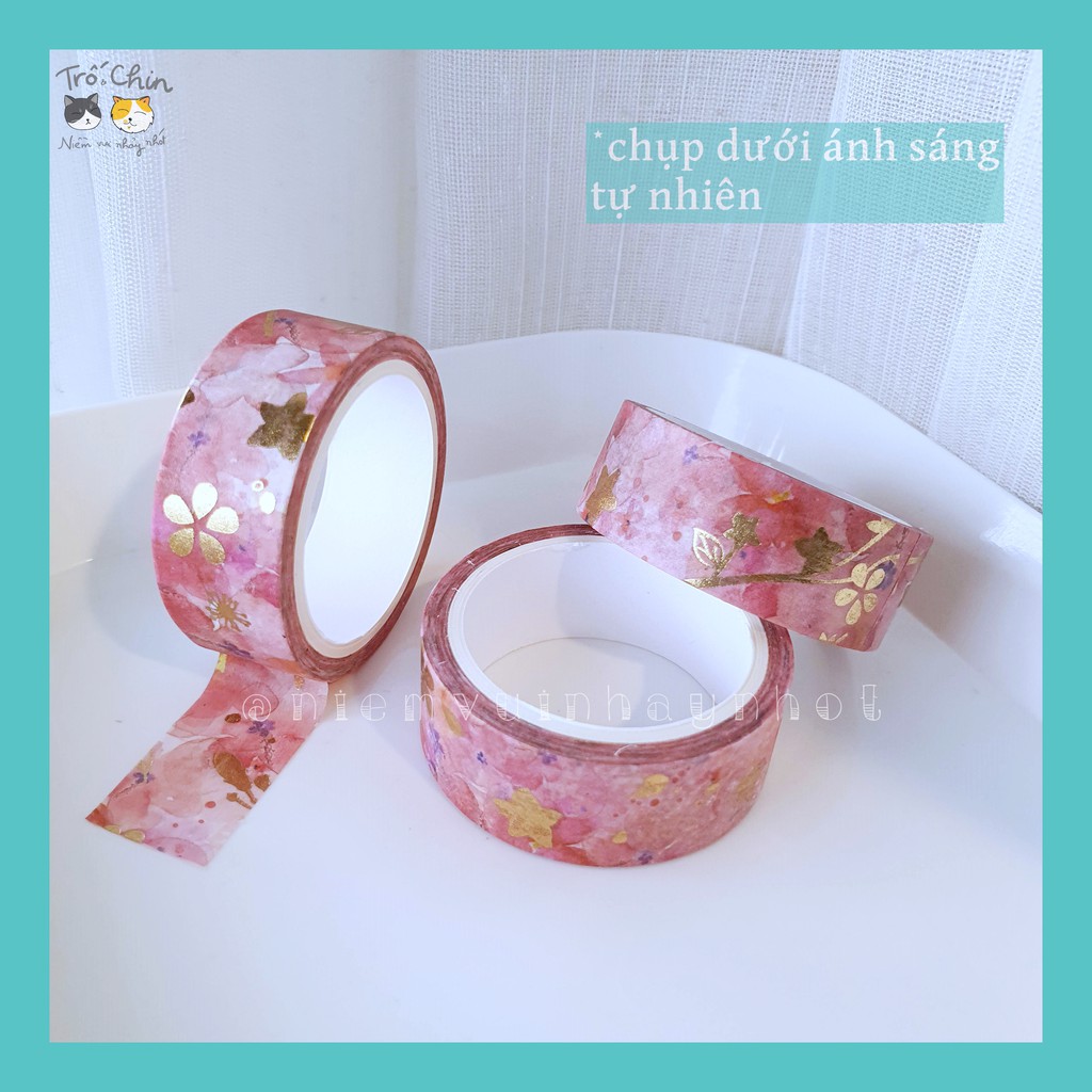 [HÀNG CÓ SẴN] Washi tape Băng keo Băng dính trang trí nhũ ánh kim nhiều họa tiết Trăng Sao Hoa Lá (1.5cm*5m)